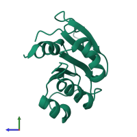 Monomeric assembly 1 of PDB entry 1be1 coloured by chemically distinct molecules, side view.