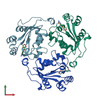PDB entry 1be4 coloured by chain, front view.