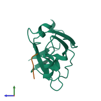 PDB entry 1be9 coloured by chain, side view.