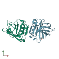 PDB entry 1beb coloured by chain, front view.