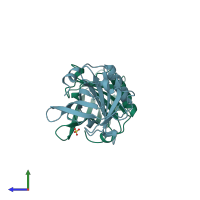 PDB 1beb coloured by chain and viewed from the side.