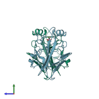 PDB entry 1beh coloured by chain, side view.