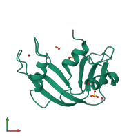 PDB entry 1bel coloured by chain, front view.