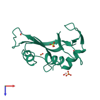 PDB entry 1bel coloured by chain, top view.