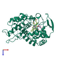 PDB entry 1bem coloured by chain, top view.