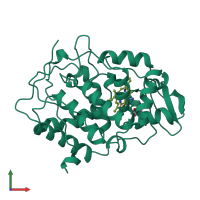 PDB entry 1beq coloured by chain, front view.