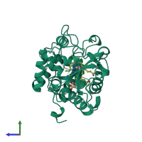 PDB entry 1beq coloured by chain, side view.