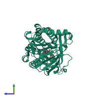PDB entry 1bf3 coloured by chain, side view.