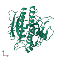 PDB entry 1bfk coloured by chain, front view.