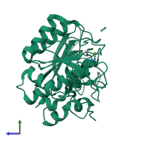 PDB entry 1bfk coloured by chain, side view.