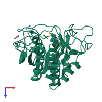 PDB entry 1bfk coloured by chain, top view.