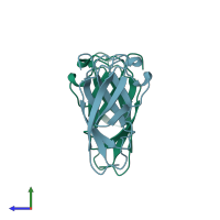 PDB entry 1bft coloured by chain, side view.