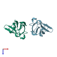 PDB entry 1bft coloured by chain, top view.