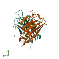 PDB entry 1bfv coloured by chain, side view.
