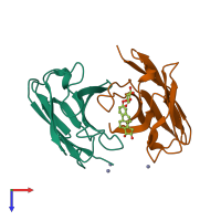 PDB entry 1bfv coloured by chain, top view.