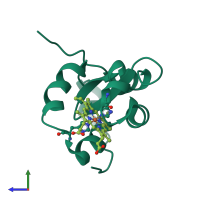 PDB entry 1bfx coloured by chain, side view.
