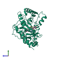 PDB entry 1bg0 coloured by chain, side view.