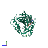 PDB entry 1bg2 coloured by chain, side view.