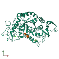 PDB entry 1bg9 coloured by chain, front view.