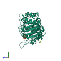 PDB entry 1bg9 coloured by chain, side view.