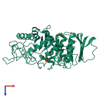 PDB entry 1bg9 coloured by chain, top view.