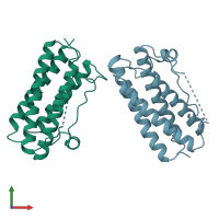 PDB entry 1bge coloured by chain, front view.