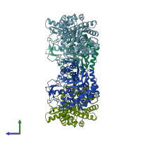 PDB entry 1bgg coloured by chain, side view.