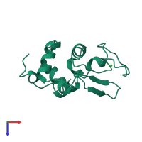 PDB entry 1bgi coloured by chain, top view.