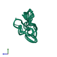 PDB entry 1bh4 coloured by chain, ensemble of 12 models, side view.