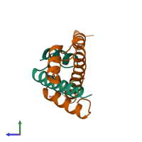 PDB entry 1bh9 coloured by chain, side view.