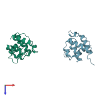 PDB entry 1bhd coloured by chain, top view.