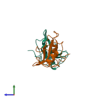 PDB entry 1bhh coloured by chain, side view.