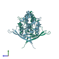 PDB entry 1bhj coloured by chain, side view.