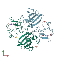 PDB entry 1bht coloured by chain, front view.