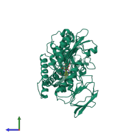 PDB entry 1bhy coloured by chain, side view.