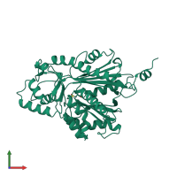 PDB entry 1bi5 coloured by chain, front view.