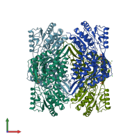 PDB entry 1bi9 coloured by chain, front view.