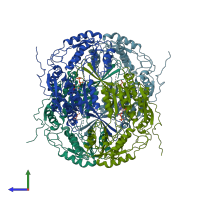 PDB entry 1bi9 coloured by chain, side view.