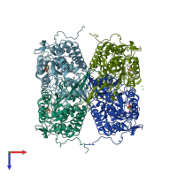 PDB entry 1bi9 coloured by chain, top view.