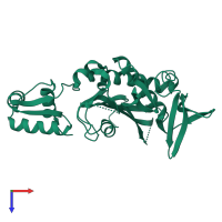 Monomeric assembly 1 of PDB entry 1bia coloured by chemically distinct molecules, top view.