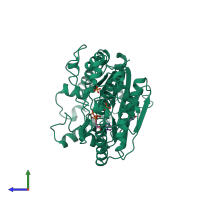 PDB entry 1bif coloured by chain, side view.