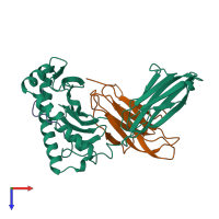 PDB entry 1bii coloured by chain, top view.