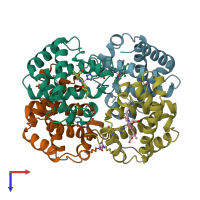 PDB entry 1bij coloured by chain, top view.