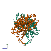 PDB entry 1biq coloured by chain, side view.