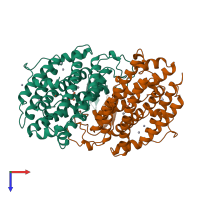 PDB entry 1biq coloured by chain, top view.