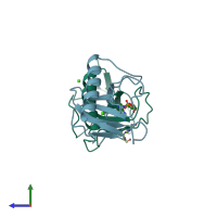 PDB entry 1bir coloured by chain, side view.