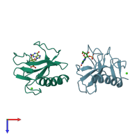 PDB entry 1bir coloured by chain, top view.
