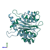 PDB entry 1biz coloured by chain, side view.