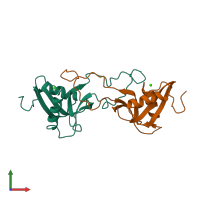 PDB entry 1bj3 coloured by chain, front view.