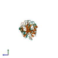 PDB entry 1bj3 coloured by chain, side view.